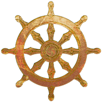 a golden buddhist wheel on a black background