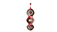a wooden spoon with a red handle on a black background
